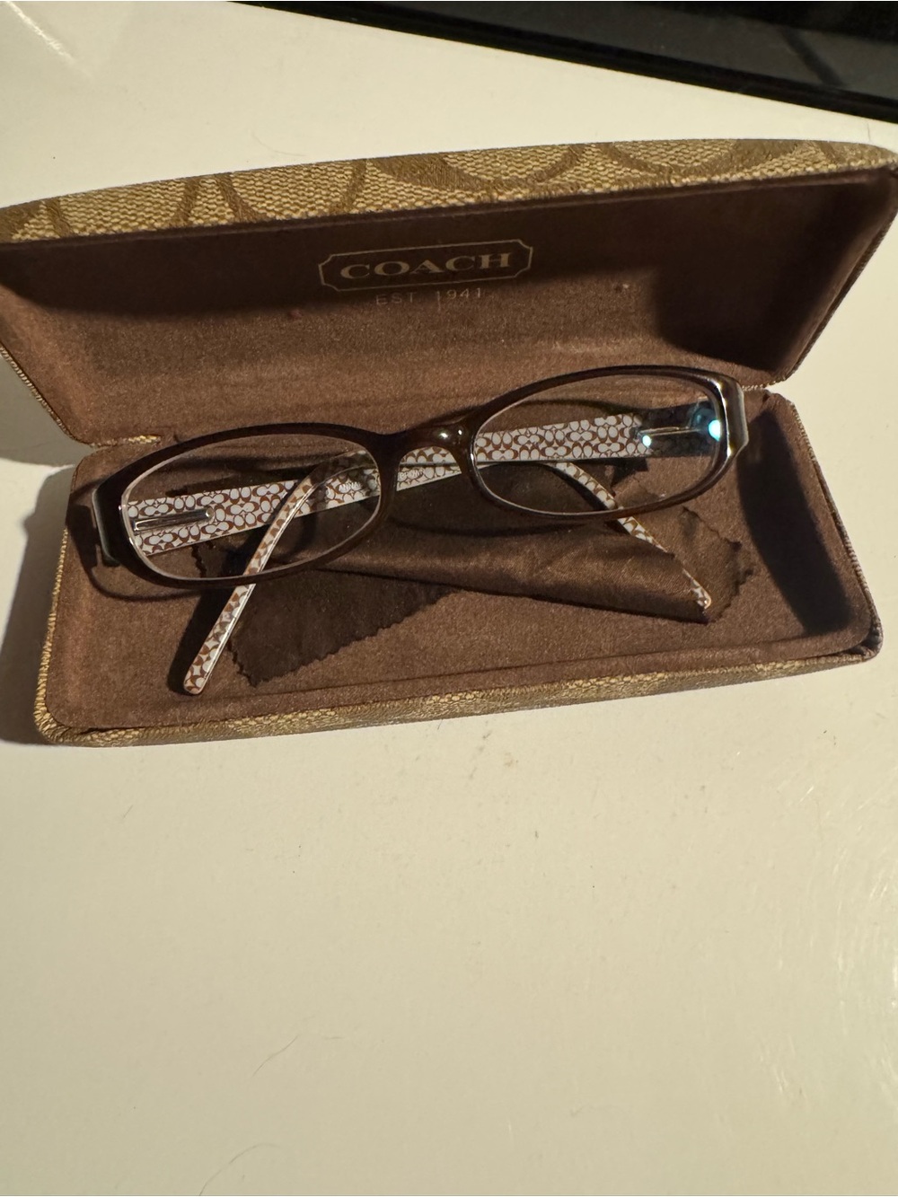 Coach Brown Tortoiseshell Glasses with Blue Gem Flower Accent - Picture 2 of 3